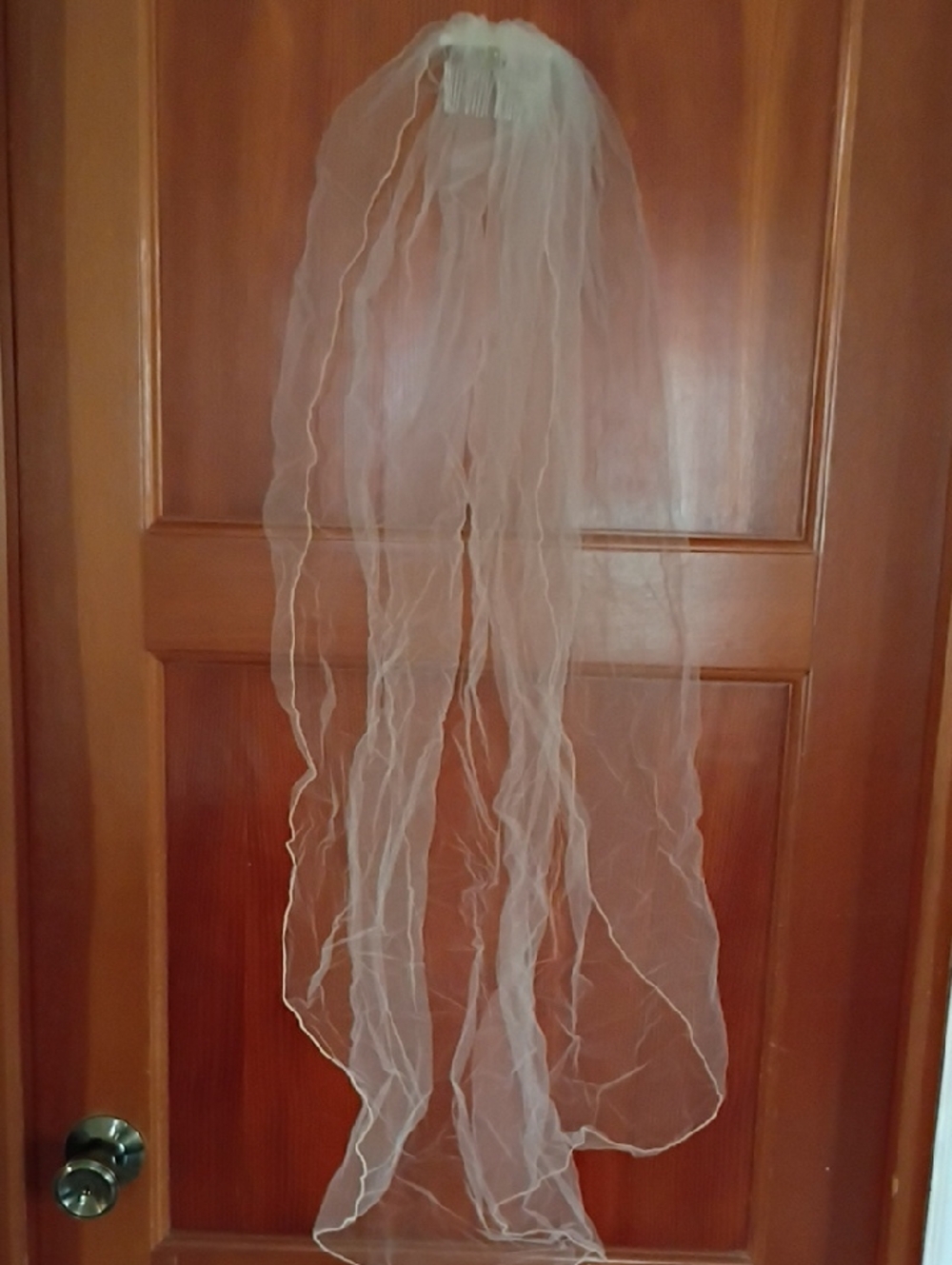 Long White Bridal Veil with Light Scalloped Edge